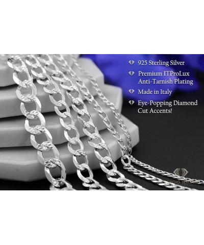 925 Italian Sterling Silver 2.5mm - 10.5mm Solid Cuban Diamond Cut Chain, ITProLux Curb Link Pave Necklace 4mm $23.51 Necklaces