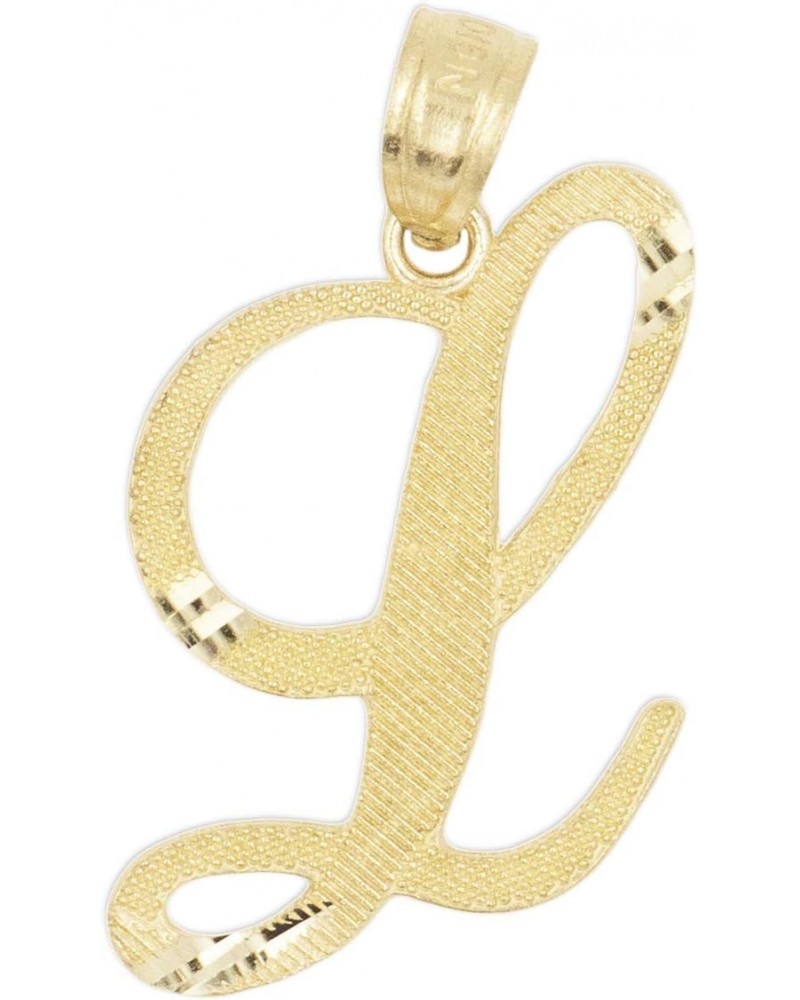 10k Solid Real Gold Cursive Initial Pendant, English Alpahbet A-Z Letter Charm with Diamond Cut (L) $23.31 Pendants