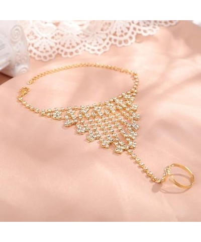 Gold Rhinestone Finger Ring Bracelet for women Hareness Wedding Brides Crystal Bracelet Anklet Accessories Slave Link with Ri...