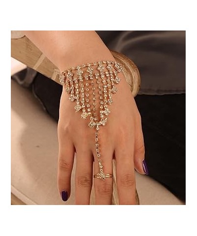 Gold Rhinestone Finger Ring Bracelet for women Hareness Wedding Brides Crystal Bracelet Anklet Accessories Slave Link with Ri...