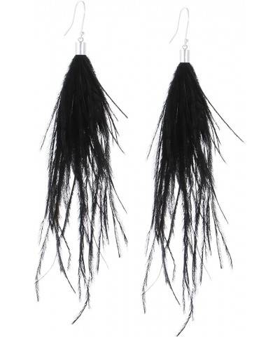 Feather Earring For Women Long Dangle Earring Feather Elegant Thread Feather Jewelry for Gift Winter Party Bohemian Black $9....