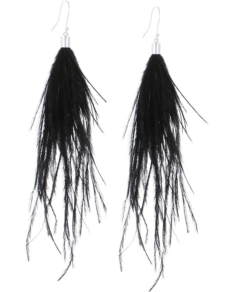 Feather Earring For Women Long Dangle Earring Feather Elegant Thread Feather Jewelry for Gift Winter Party Bohemian Black $9....