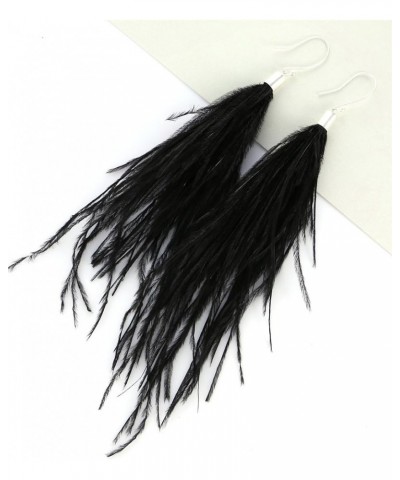 Feather Earring For Women Long Dangle Earring Feather Elegant Thread Feather Jewelry for Gift Winter Party Bohemian Black $9....