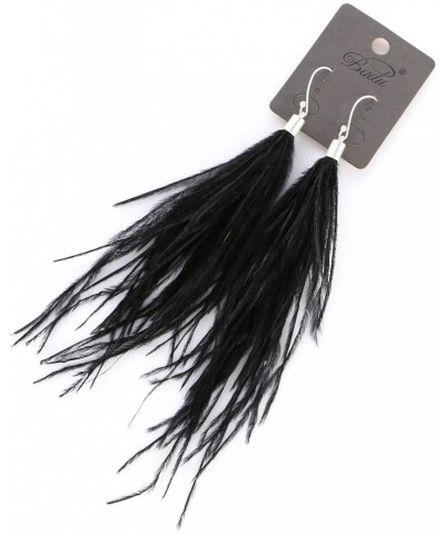 Feather Earring For Women Long Dangle Earring Feather Elegant Thread Feather Jewelry for Gift Winter Party Bohemian Black $9....