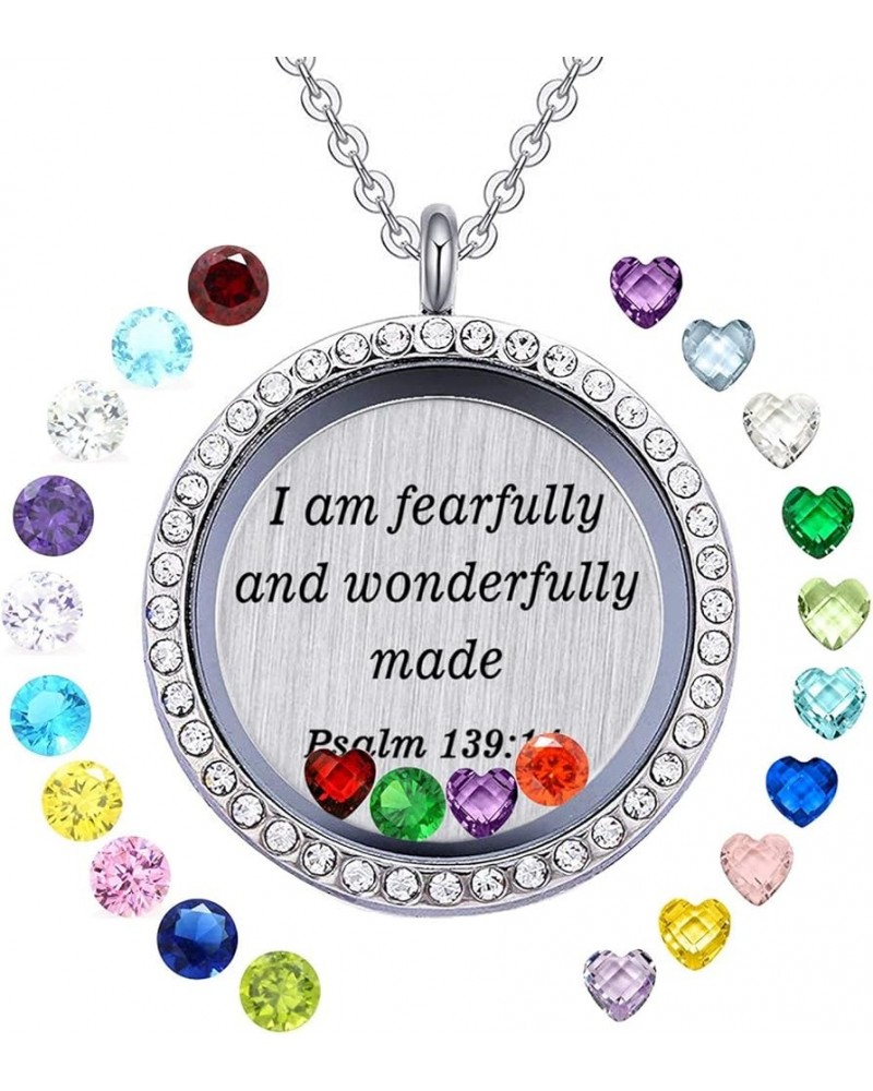 Floating Living Memory Birthstones Locket Necklace Christian Bible Verse Prayer Faith Religious Jewelry Gifts for Women Mom I...