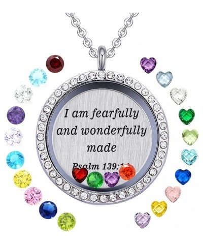 Floating Living Memory Birthstones Locket Necklace Christian Bible Verse Prayer Faith Religious Jewelry Gifts for Women Mom I...