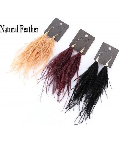 Feather Earring For Women Long Dangle Earring Feather Elegant Thread Feather Jewelry for Gift Winter Party Bohemian Black $9....