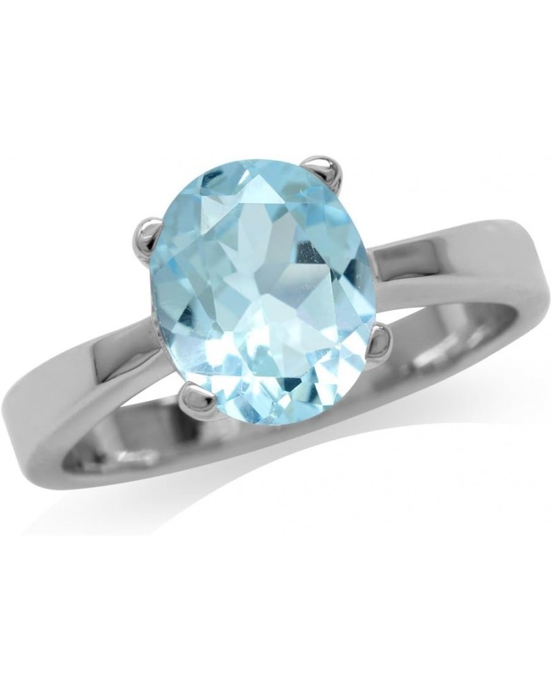 10x8mm Oval Shape White Gold Plated 925 Sterling Silver Classic Solitaire Ring Blue Topaz $17.48 Rings