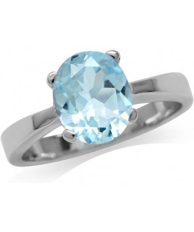 10x8mm Oval Shape White Gold Plated 925 Sterling Silver Classic Solitaire Ring Blue Topaz $17.48 Rings