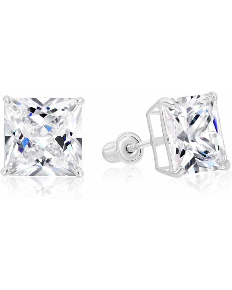 14k White Gold Solitaire Square Princess-cut CZ Stud Earrings with Secure Screw-backs 8mm $31.79 Earrings