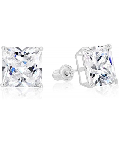 14k White Gold Solitaire Square Princess-cut CZ Stud Earrings with Secure Screw-backs 8mm $31.79 Earrings