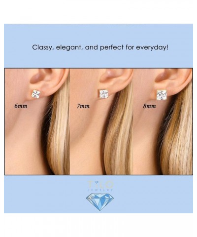 14k White Gold Solitaire Square Princess-cut CZ Stud Earrings with Secure Screw-backs 8mm $31.79 Earrings