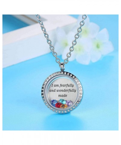 Floating Living Memory Birthstones Locket Necklace Christian Bible Verse Prayer Faith Religious Jewelry Gifts for Women Mom I...