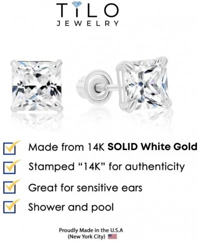 14k White Gold Solitaire Square Princess-cut CZ Stud Earrings with Secure Screw-backs 8mm $31.79 Earrings