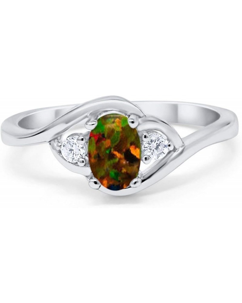 Wedding Engagement Ring Oval Cut Round Simulated Cubic Zirconia 925 Sterling Silver Lab Black Opal $11.04 Rings