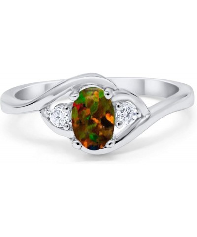 Wedding Engagement Ring Oval Cut Round Simulated Cubic Zirconia 925 Sterling Silver Lab Black Opal $11.04 Rings