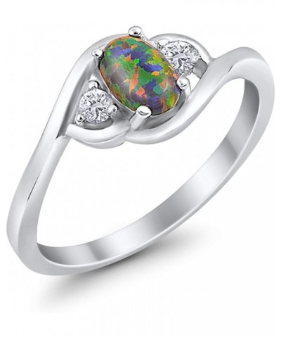 Wedding Engagement Ring Oval Cut Round Simulated Cubic Zirconia 925 Sterling Silver Lab Black Opal $11.04 Rings