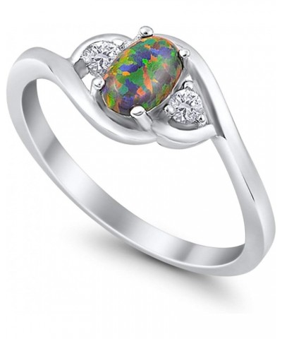 Wedding Engagement Ring Oval Cut Round Simulated Cubic Zirconia 925 Sterling Silver Lab Black Opal $11.04 Rings