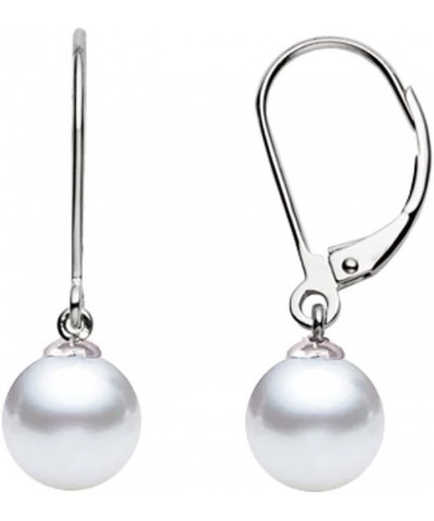 14k White Gold AAAA Quality Japanese Akoya Cultured Pearl Dangle Earrings for Women - 6.5-7mm $89.25 Earrings