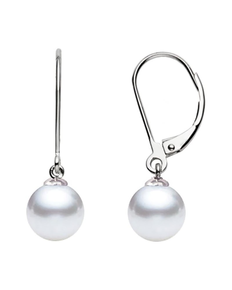 14k White Gold AAAA Quality Japanese Akoya Cultured Pearl Dangle Earrings for Women - 6.5-7mm $89.25 Earrings