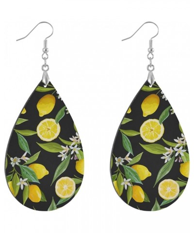 Lemon Black Background Dangle Earrings for Women Girls Wood Earring, Waterdrop Shape waterdrop $8.24 Earrings