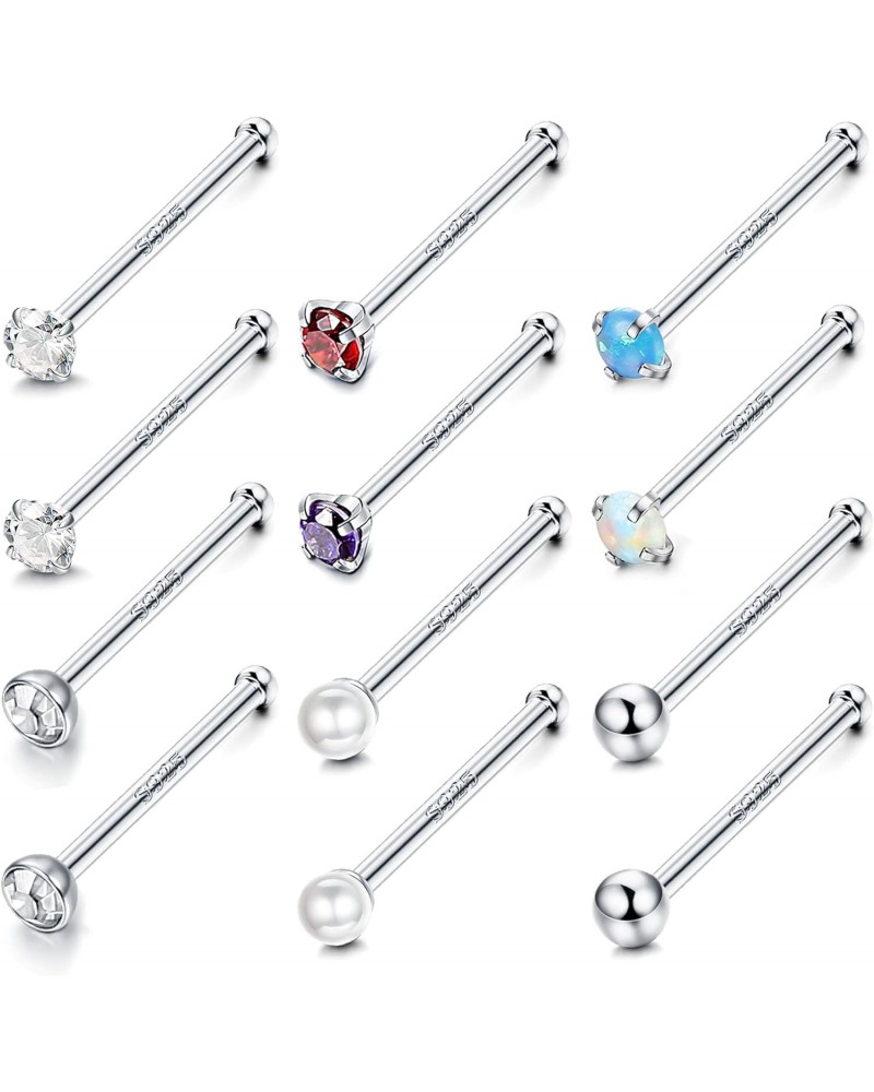 20G Sterling Silver Nose Studs Tiny Pearl Ball Opal Multi Color CZ Nose Rings For Women Men 1.5mm Nose Rings Studs Set Nose P...