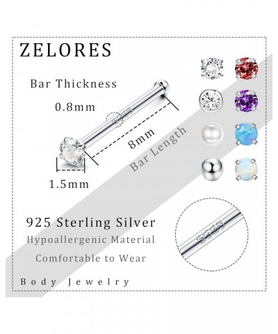 20G Sterling Silver Nose Studs Tiny Pearl Ball Opal Multi Color CZ Nose Rings For Women Men 1.5mm Nose Rings Studs Set Nose P...