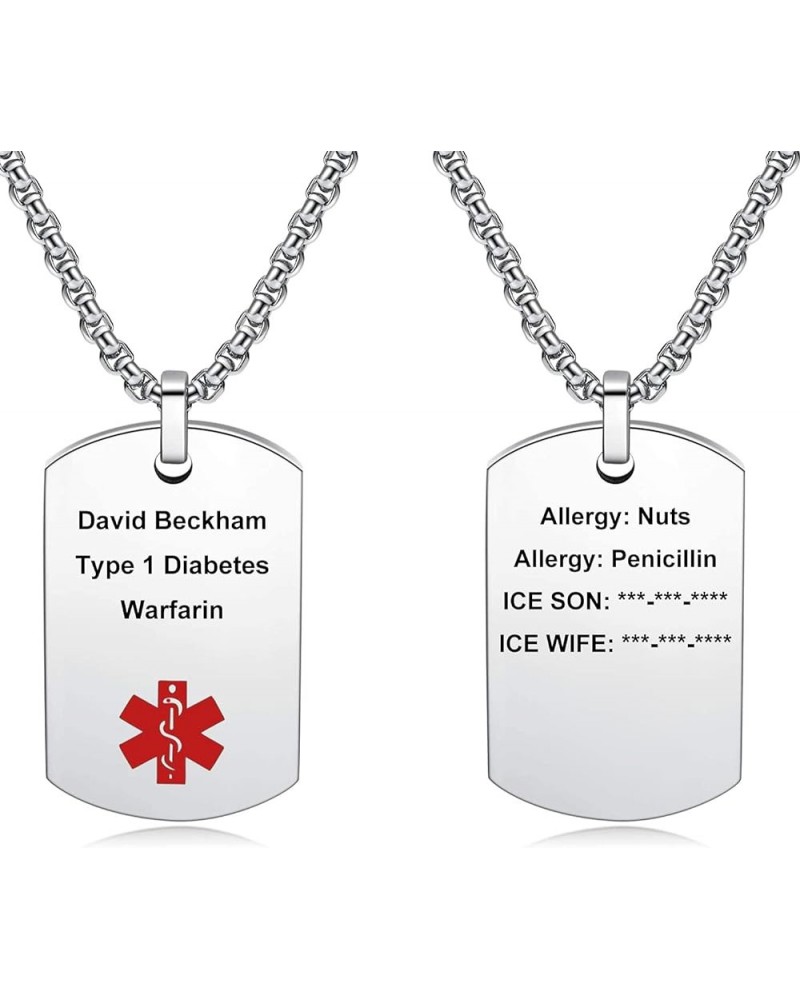 Personalized Medical Alert ID Pendant Necklace | Custom Engraved Alert Necklace | Gun-Plated 316L Stainless Steel Dog Tag All...