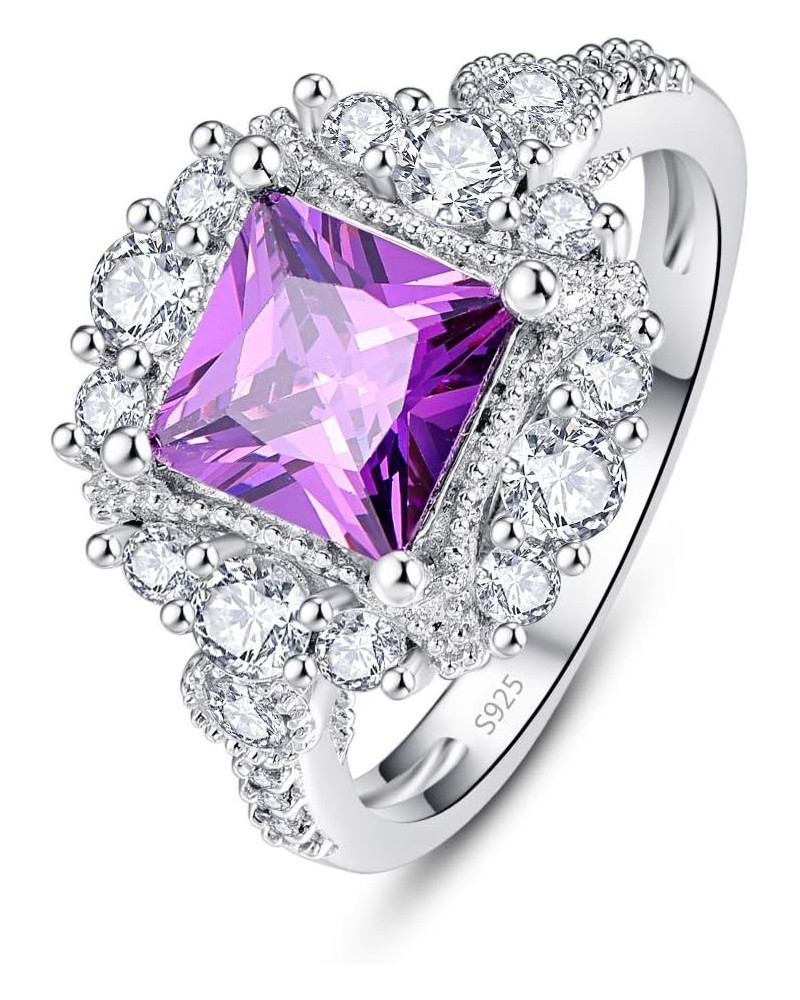 Women's Statement Rings Girls Fashion Jewelry 925 Sterling Silver Created Amethyst Filled Cluster Flower Ring D-Purple $6.11 ...