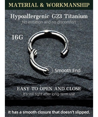 Hypoallergenic Nose Rings Hoops - 20G 18G 16G G23 Titanium Cartilage Earrings Septum Jewelry Hinged Segment Ring CZ Paved Lip...