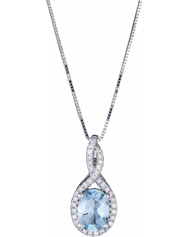 10K White Gold Natural Diamond (I1,I2) & Genuine Aquamarine Pendant Necklace with Gold Chain for Women Mother's Day Jewelry G...