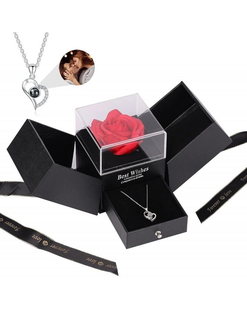 Custom Picture Necklaces with Rose Gift Box for Her, Personalized Necklace Pendant with Photo Inside for Girlfriend Mom Wife ...