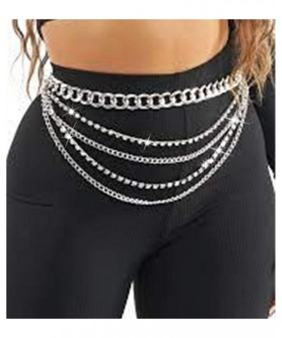 Women's Sparkly Body Chains Silver Rhinestone Waist Chain Belly Body Chains Fashion Waist Jewelry $10.19 Body Jewelry