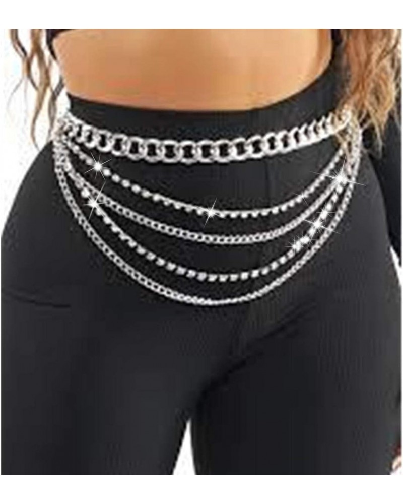 Women's Sparkly Body Chains Silver Rhinestone Waist Chain Belly Body Chains Fashion Waist Jewelry $10.19 Body Jewelry