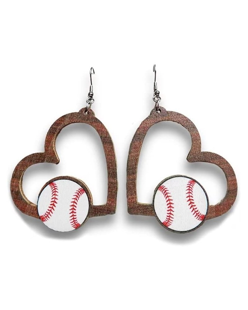 Wooden Sports Ball Earrings, Heart Drop Dangle Earring Baseball Basketball Volleyball Football Earrings Sports Fans Players J...