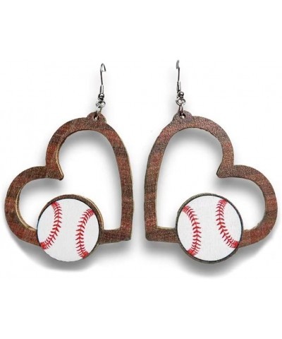 Wooden Sports Ball Earrings, Heart Drop Dangle Earring Baseball Basketball Volleyball Football Earrings Sports Fans Players J...