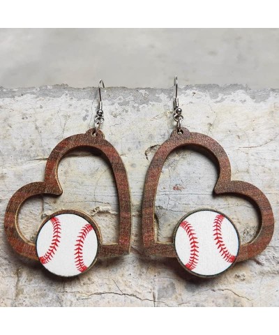 Wooden Sports Ball Earrings, Heart Drop Dangle Earring Baseball Basketball Volleyball Football Earrings Sports Fans Players J...