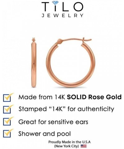 14K Rose Gold Classic Shiny Polished Round Hoop Earrings, 2mm tube 13mm (0.5 inch) $33.60 Earrings