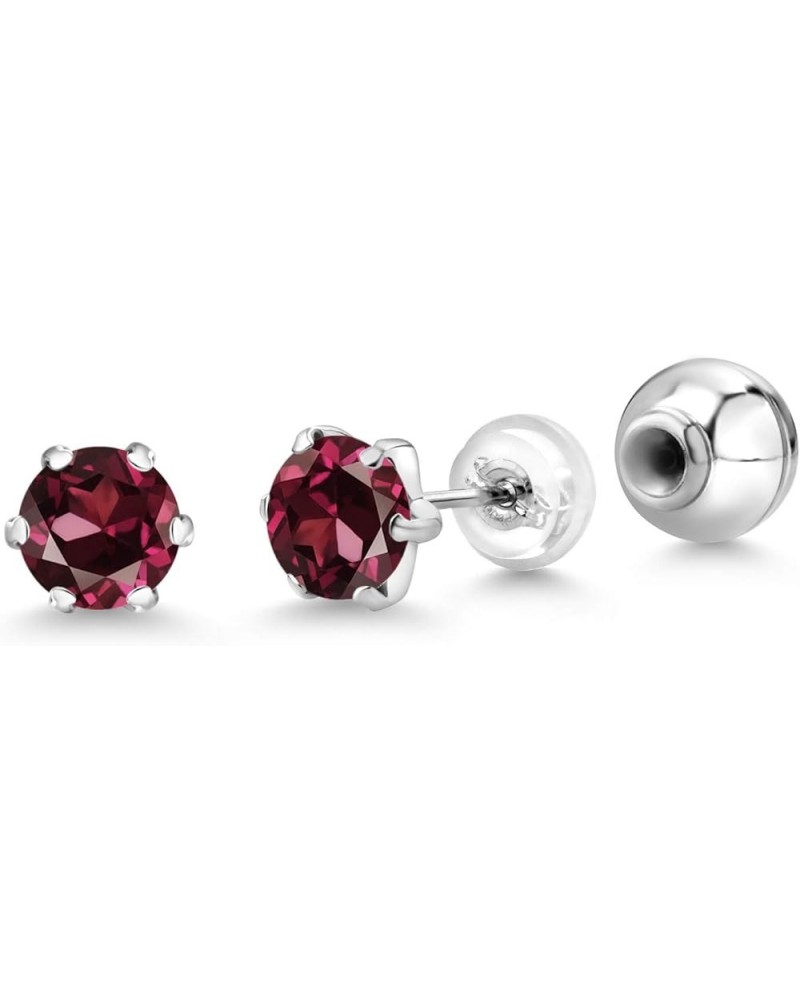 Platinum Round 6MM Gemstone Birthstone Stud Earrings For Women rhodolite-garnet $37.80 Earrings