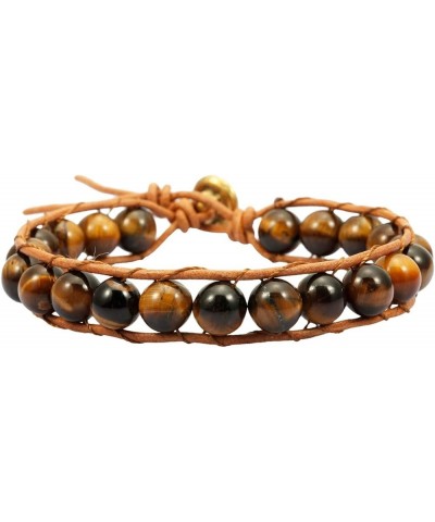 Men and Women Gemstone Leather Weave Yoga Bracelets, 7 Chakra Boho Stone Bangle Tiger's Eye Stone $12.74 Bracelets