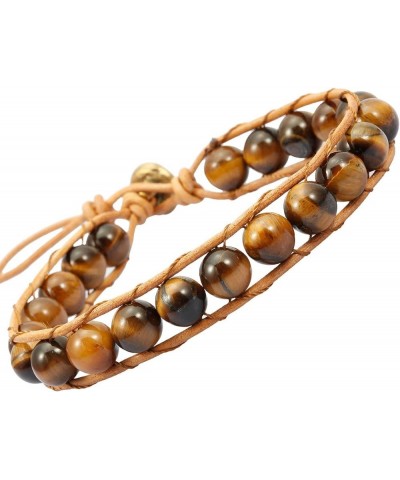 Men and Women Gemstone Leather Weave Yoga Bracelets, 7 Chakra Boho Stone Bangle Tiger's Eye Stone $12.74 Bracelets