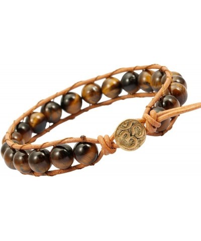 Men and Women Gemstone Leather Weave Yoga Bracelets, 7 Chakra Boho Stone Bangle Tiger's Eye Stone $12.74 Bracelets