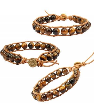 Men and Women Gemstone Leather Weave Yoga Bracelets, 7 Chakra Boho Stone Bangle Tiger's Eye Stone $12.74 Bracelets