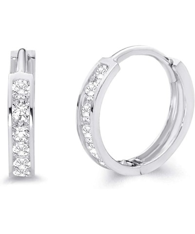 14k REAL White Gold 2mm Thickness CZ Channel Set Hoop Huggie Earrings - 3 Differnet Size Available 12 mm $31.27 Earrings