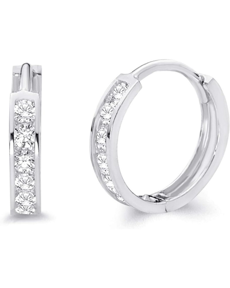 14k REAL White Gold 2mm Thickness CZ Channel Set Hoop Huggie Earrings - 3 Differnet Size Available 12 mm $31.27 Earrings