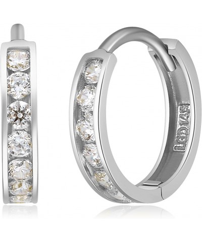 14k REAL White Gold 2mm Thickness CZ Channel Set Hoop Huggie Earrings - 3 Differnet Size Available 12 mm $31.27 Earrings