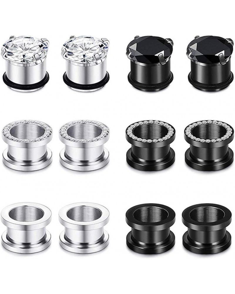 12pcs Gorgeous Cubic Zirconia Tunnels 316L Stainless Steel Ear Gauges Earring Plugs for Ears Screw Fit Body Piercing Jewelry ...