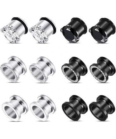 12pcs Gorgeous Cubic Zirconia Tunnels 316L Stainless Steel Ear Gauges Earring Plugs for Ears Screw Fit Body Piercing Jewelry ...