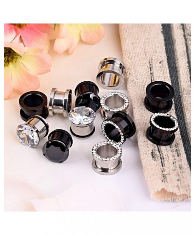 12pcs Gorgeous Cubic Zirconia Tunnels 316L Stainless Steel Ear Gauges Earring Plugs for Ears Screw Fit Body Piercing Jewelry ...