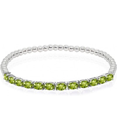 Sterling Silver Genuine, Created or Simulated Oval Gemstone Beaded Stretch Tennis Style Stackable Bracelet Peridot $32.44 Bra...